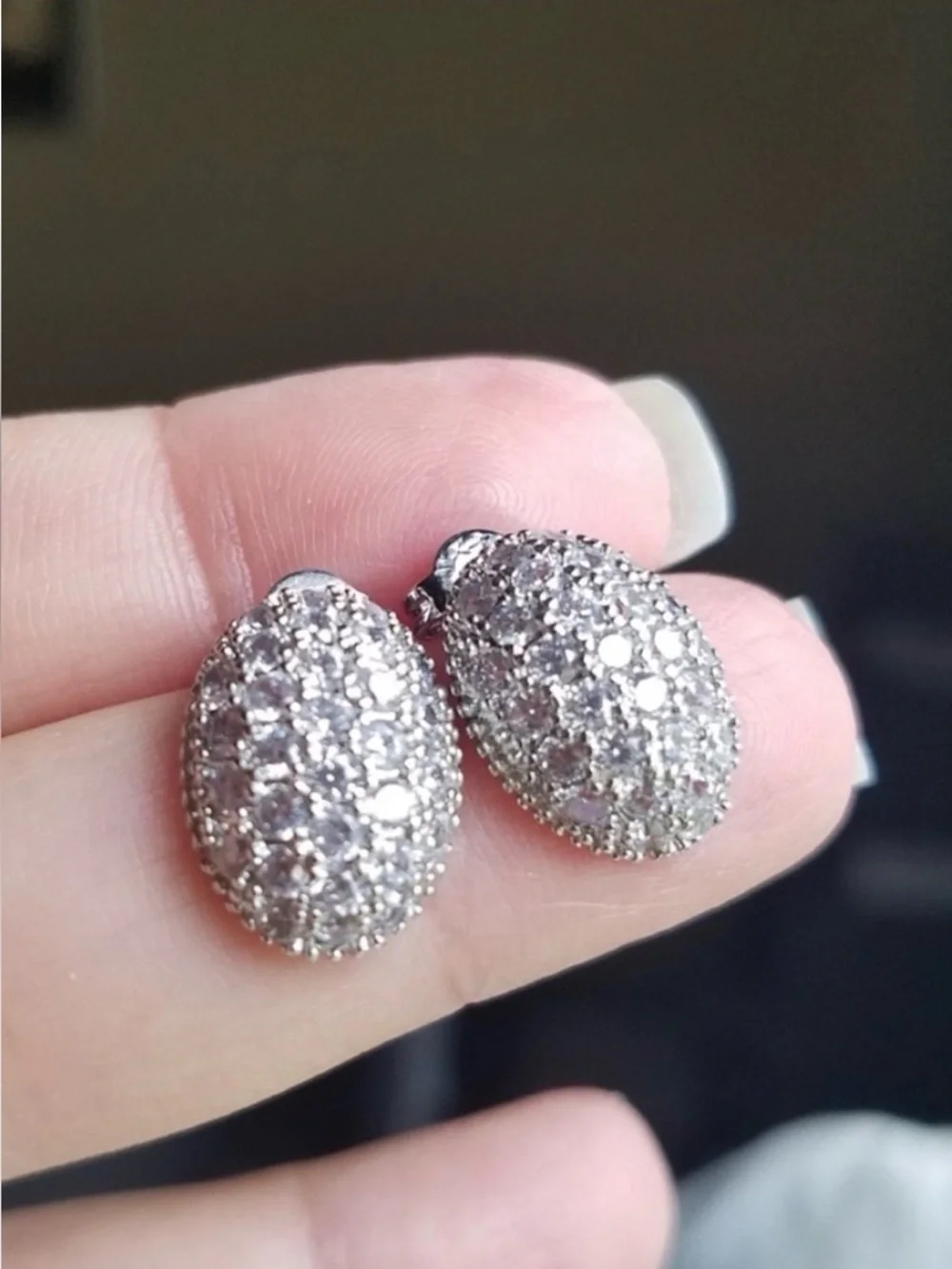 Swarovski Elements 925 Sterling Silver Puffy Pave Stud Earrings NEW